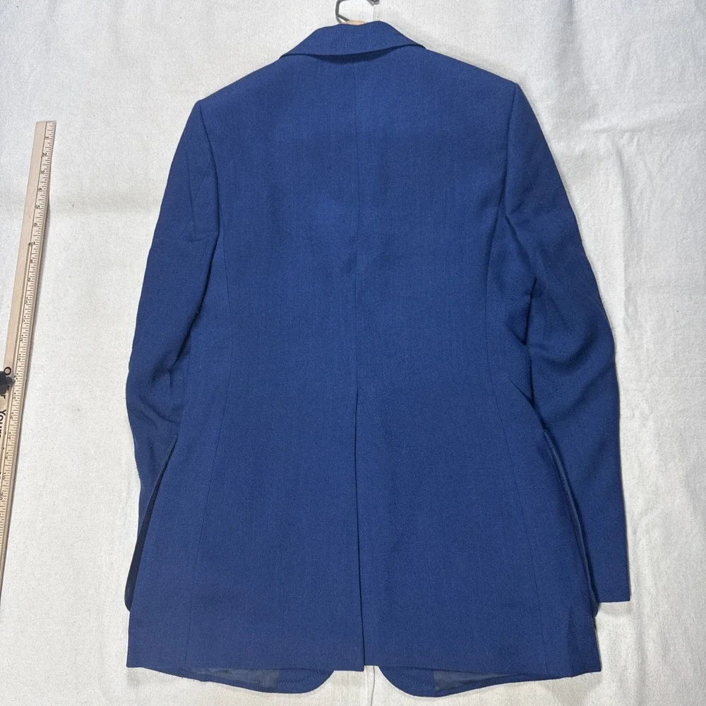 Stanley Blacker Blazer Mens 36L Navy Blue Gold Metal Buttons Red Lining